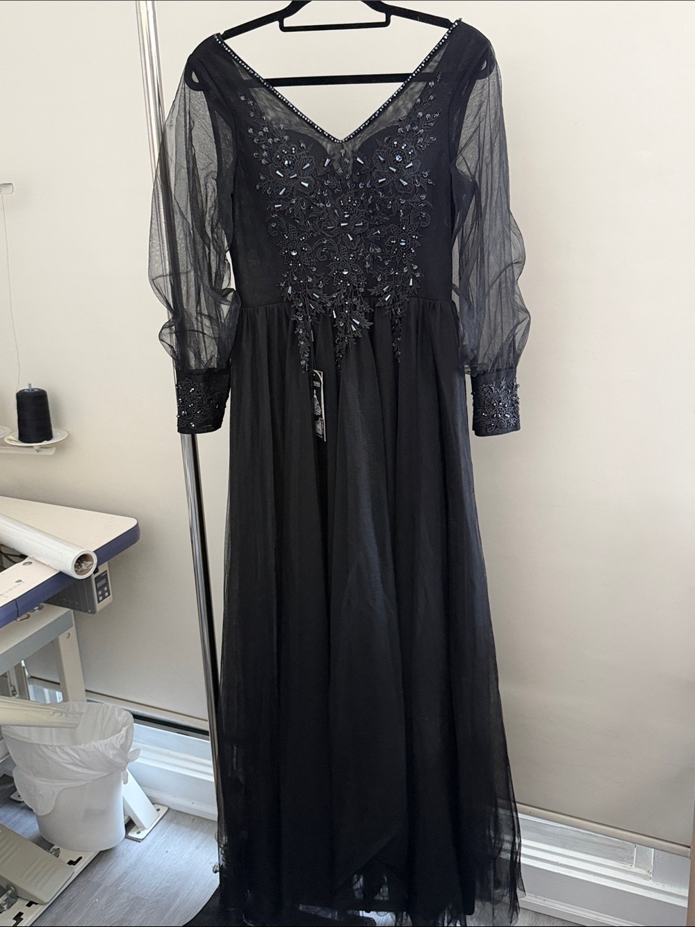 Elegant Black Embellished Evening Dress